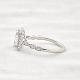 Moissnaite Emerald Cut Halo & Pave Set Engagement Ring