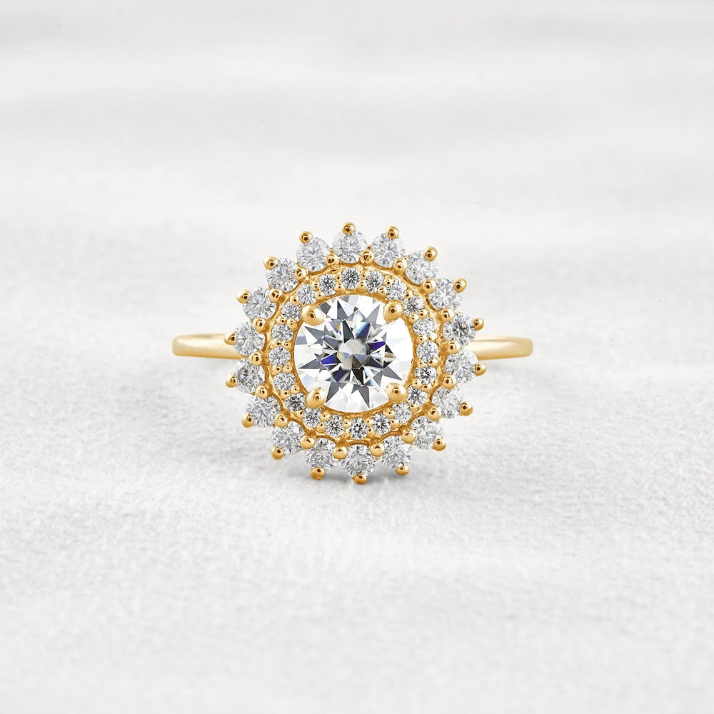 D Color Moissanite Diamond Floral Halo Engagement Ring