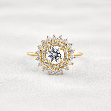 D Color Moissanite Diamond Floral Halo Engagement Ring