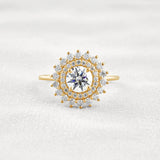 D Color Moissanite Diamond Floral Halo Engagement Ring