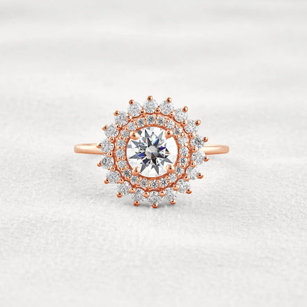 D Color Moissanite Diamond Floral Halo Engagement Ring