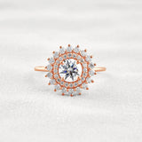 D Color Moissanite Diamond Floral Halo Engagement Ring