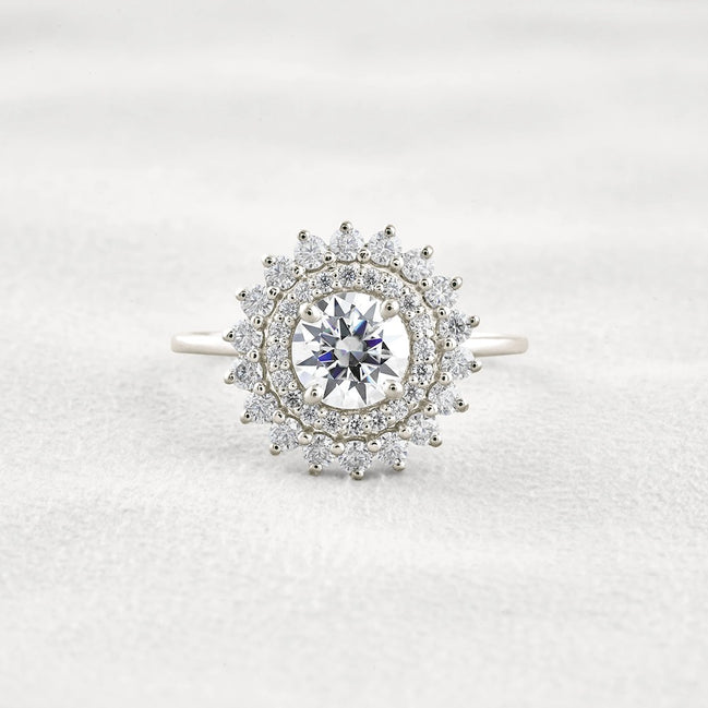 D Color Moissanite Diamond Floral Halo Engagement Ring