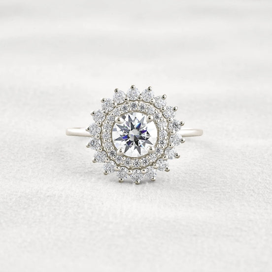 D Color Moissanite Diamond Floral Halo Engagement Ring
