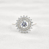 D Color Moissanite Diamond Floral Halo Engagement Ring