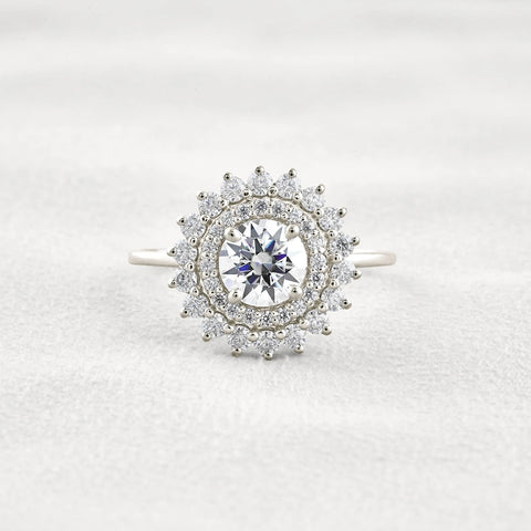 D Color Moissanite Diamond Floral Halo Engagement Ring