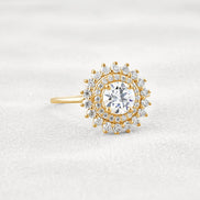 D Color Moissanite Diamond Floral Halo Engagement Ring