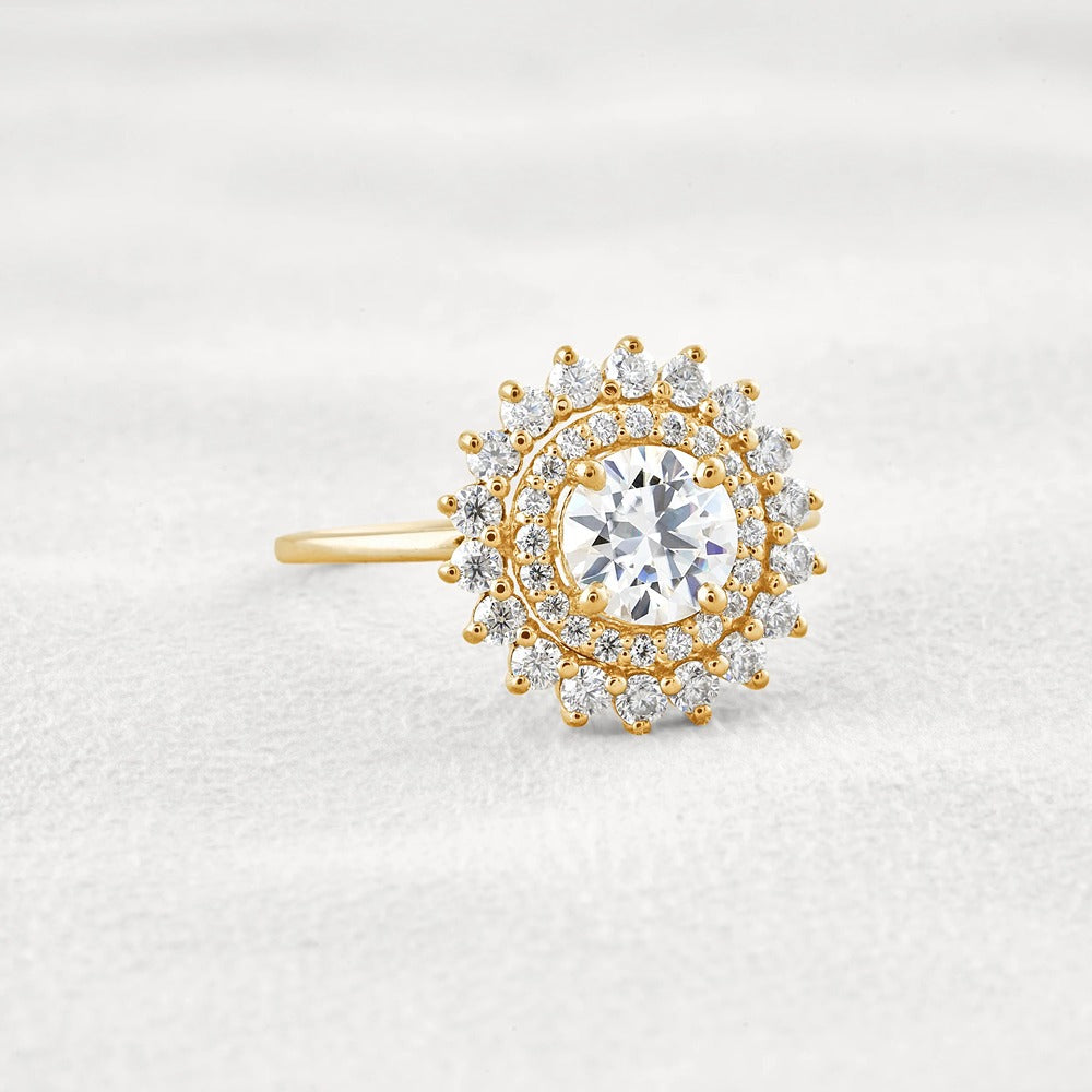 D Color Moissanite Diamond Floral Halo Engagement Ring
