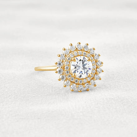 D Color Moissanite Diamond Floral Halo Engagement Ring
