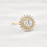 D Color Moissanite Diamond Floral Halo Engagement Ring