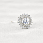 D Color Moissanite Diamond Floral Halo Engagement Ring