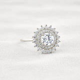 D Color Moissanite Diamond Floral Halo Engagement Ring