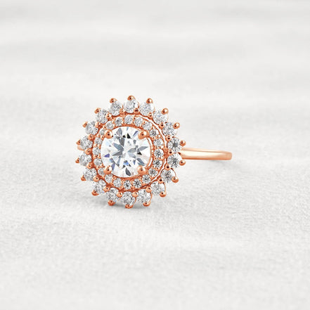 D Color Moissanite Diamond Floral Halo Engagement Ring
