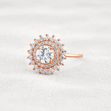 D Color Moissanite Diamond Floral Halo Engagement Ring