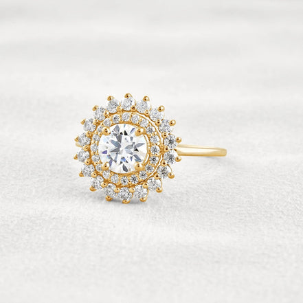 D Color Moissanite Diamond Floral Halo Engagement Ring