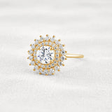 D Color Moissanite Diamond Floral Halo Engagement Ring