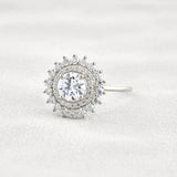 D Color Moissanite Diamond Floral Halo Engagement Ring