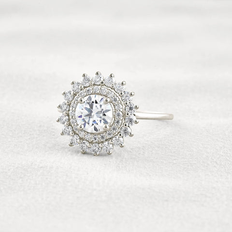 D Color Moissanite Diamond Floral Halo Engagement Ring