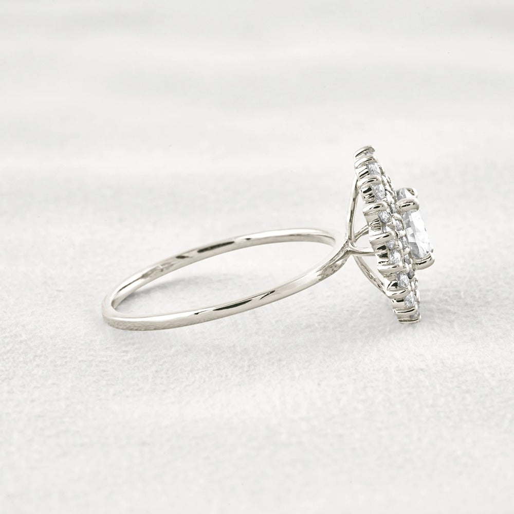 D Color Moissanite Diamond Floral Halo Engagement Ring