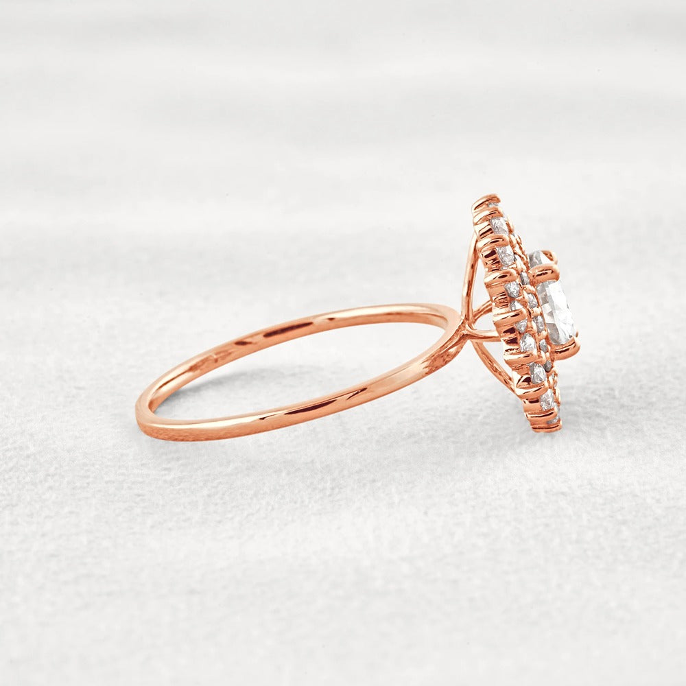 D Color Moissanite Diamond Floral Halo Engagement Ring