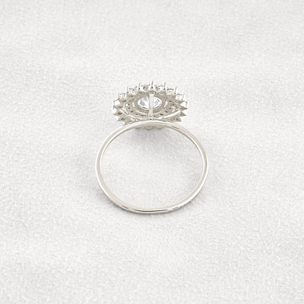 D Color Moissanite Diamond Floral Halo Engagement Ring