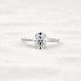 Double Claw Prong Oval Cut Pave Set Moissanite Diamond Ring