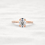 Double Claw Prong Oval Cut Pave Set Moissanite Diamond Ring