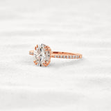 Double Claw Prong Oval Cut Pave Set Moissanite Diamond Ring