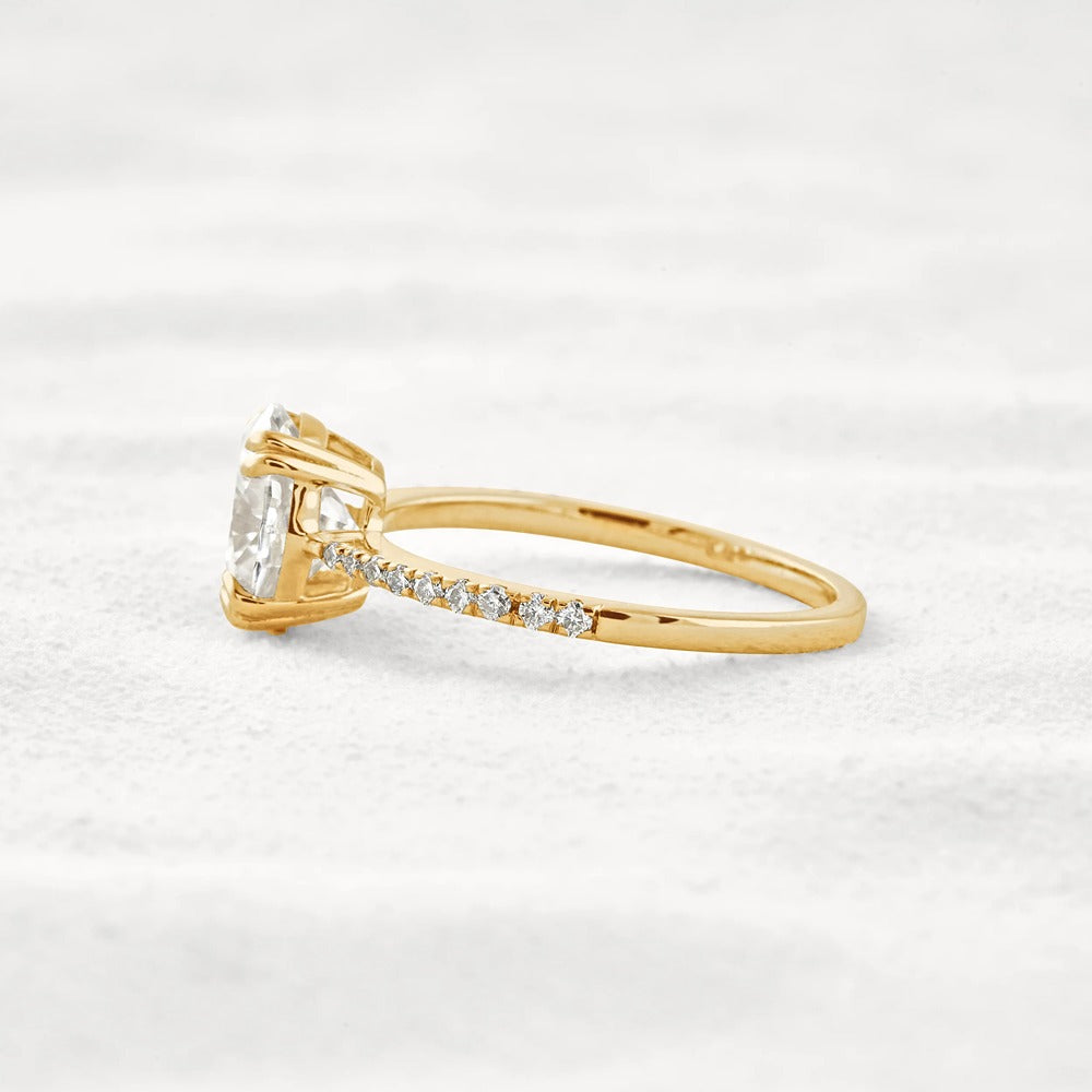 Double Claw Prong Oval Cut Pave Set Moissanite Diamond Ring