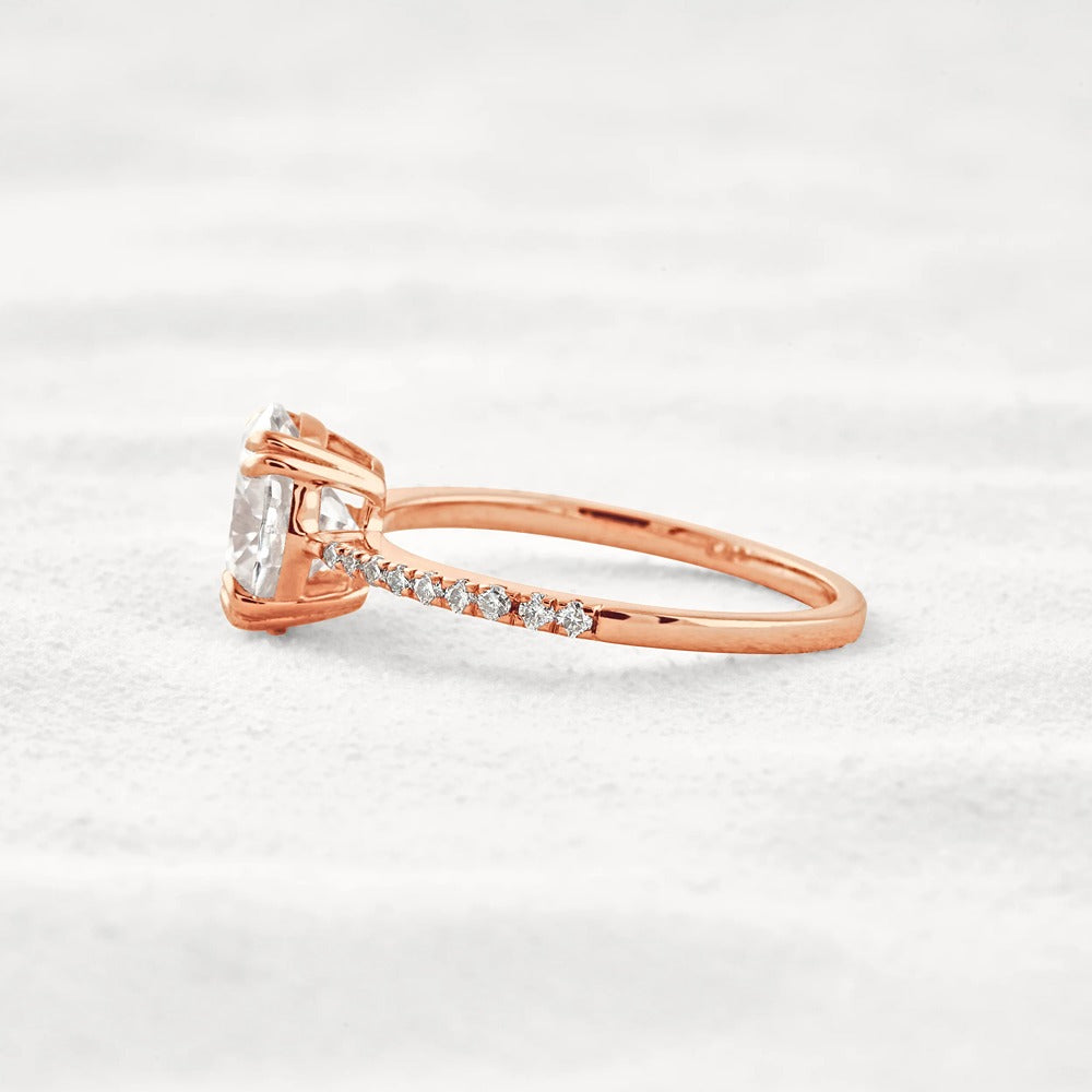 Double Claw Prong Oval Cut Pave Set Moissanite Diamond Ring