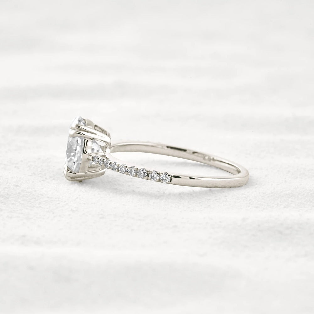 Double Claw Prong Oval Cut Pave Set Moissanite Diamond Ring