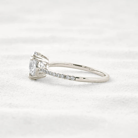 Double Claw Prong Oval Cut Pave Set Moissanite Diamond Ring
