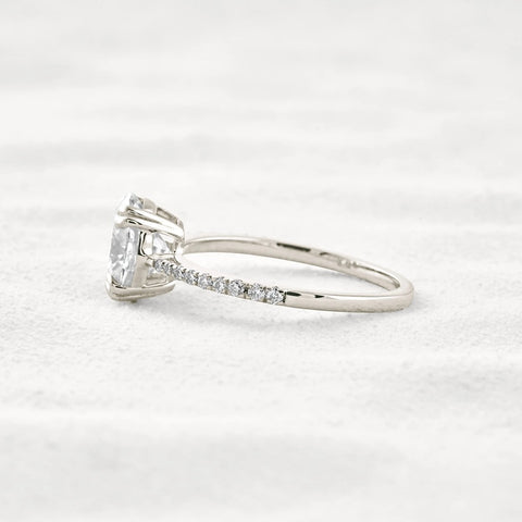 Double Claw Prong Oval Cut Pave Set Moissanite Diamond Ring