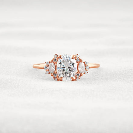 Oval Cut Cluster Moissnaite Engagement Ring