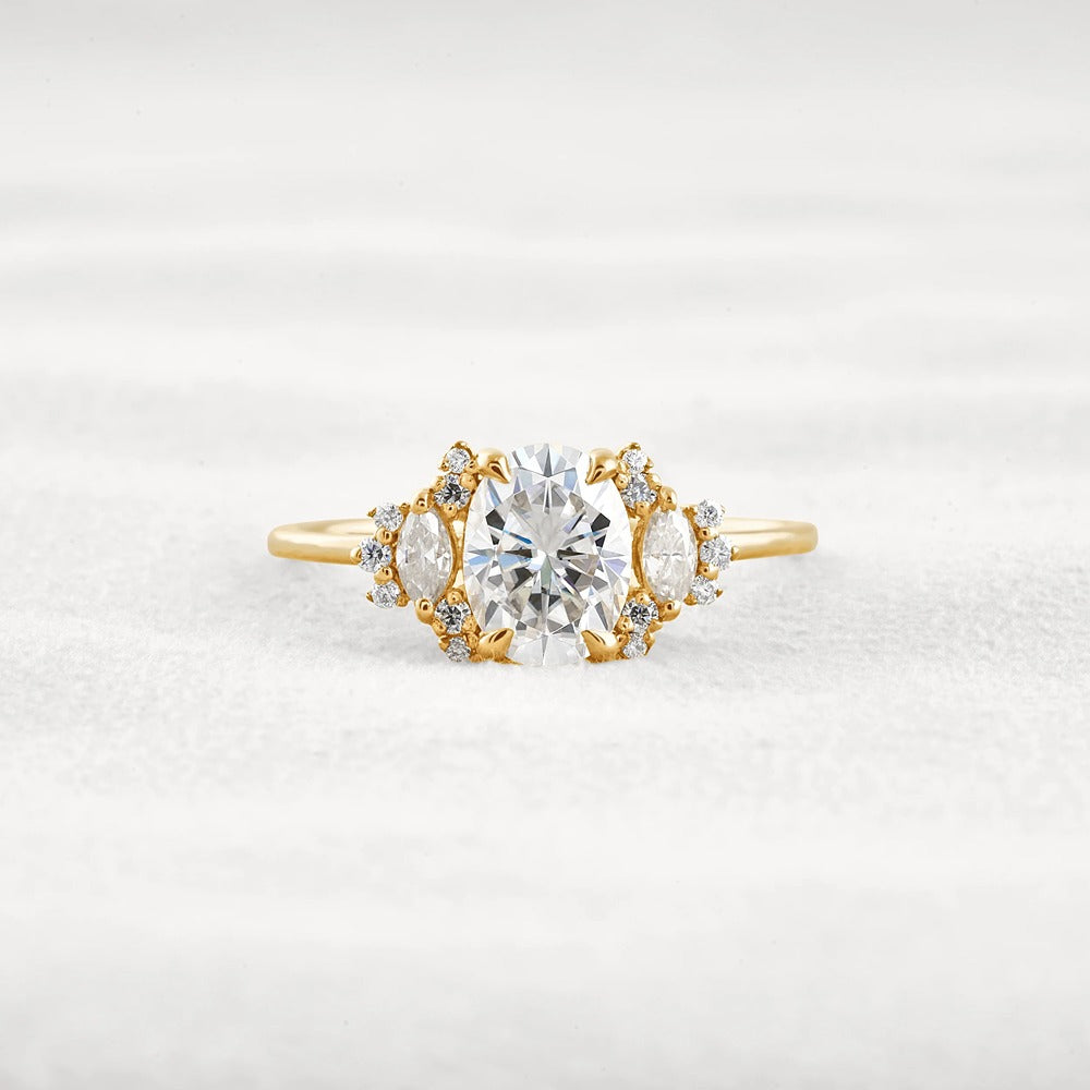 Oval Cut Cluster Moissnaite Engagement Ring