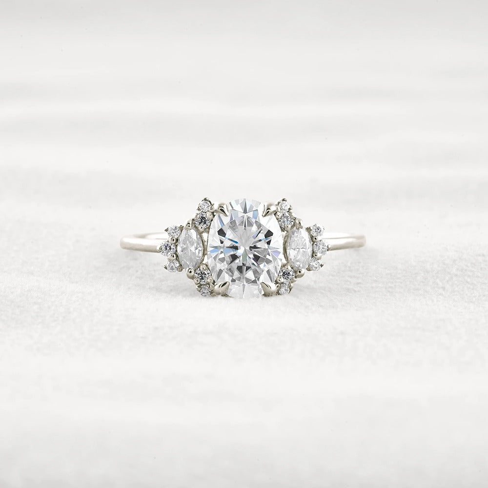 Oval Cut Cluster Moissnaite Engagement Ring