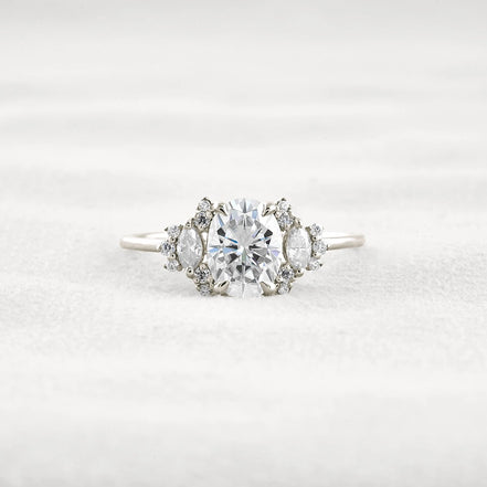 Oval Cut Cluster Moissnaite Engagement Ring