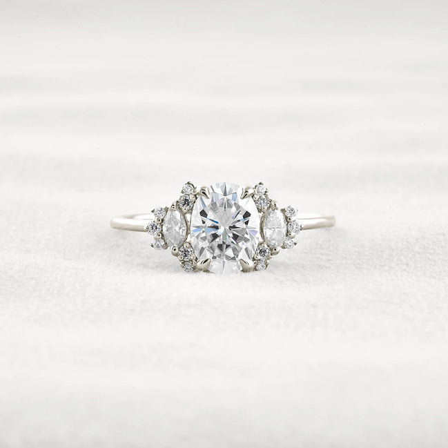 Oval Cut Cluster Moissnaite Engagement Ring