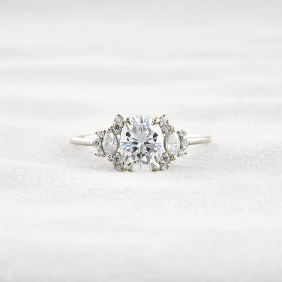 Oval Cut Cluster Moissnaite Engagement Ring