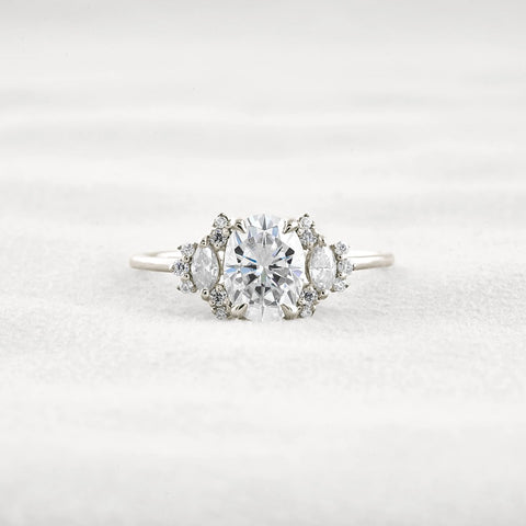 Oval Cut Cluster Moissnaite Engagement Ring