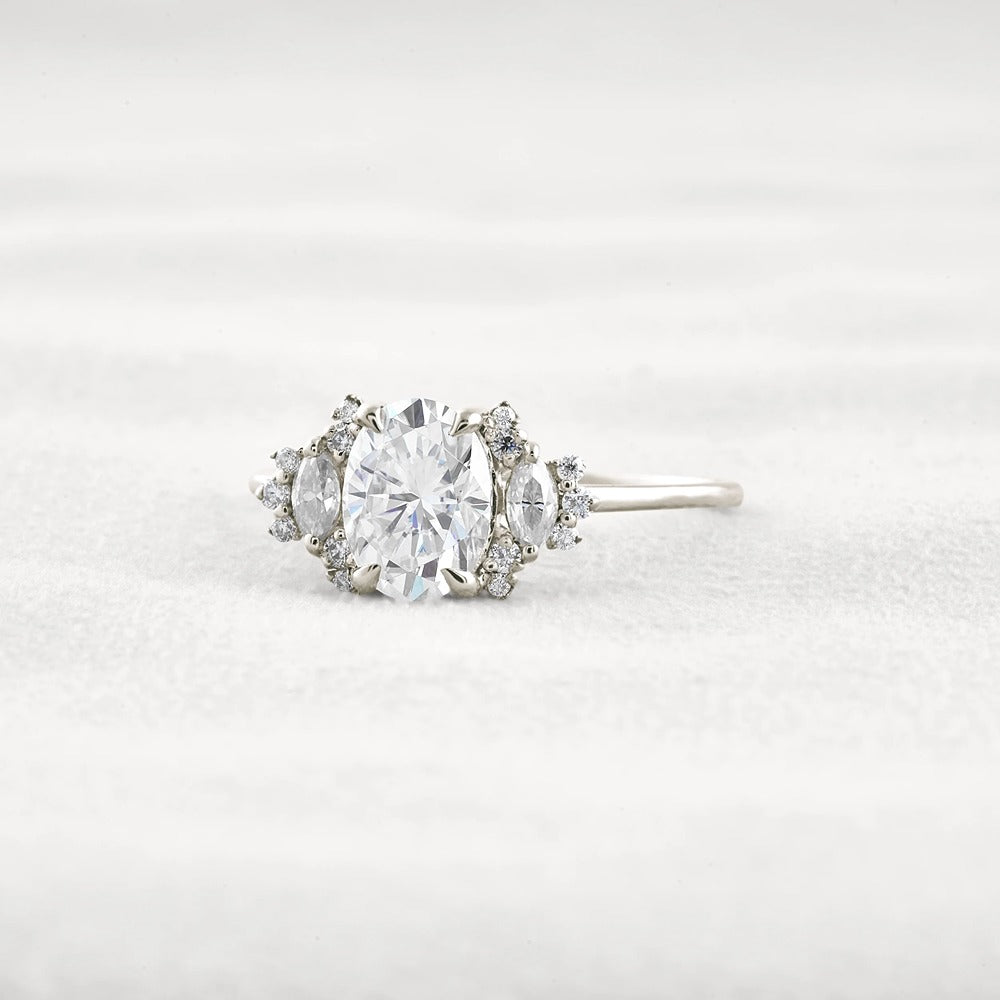 Oval Cut Cluster Moissnaite Engagement Ring