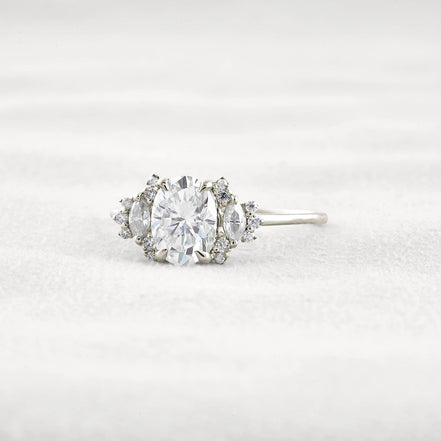 Oval Cut Cluster Moissnaite Engagement Ring