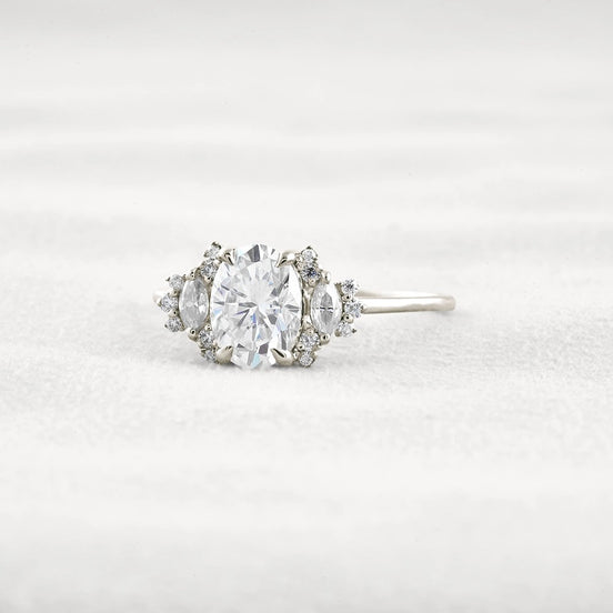Oval Cut Cluster Moissnaite Engagement Ring