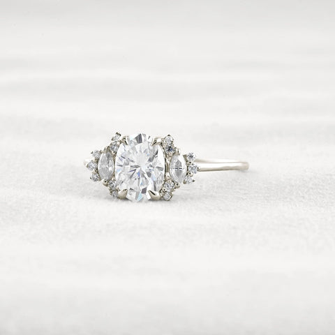 Oval Cut Cluster Moissnaite Engagement Ring