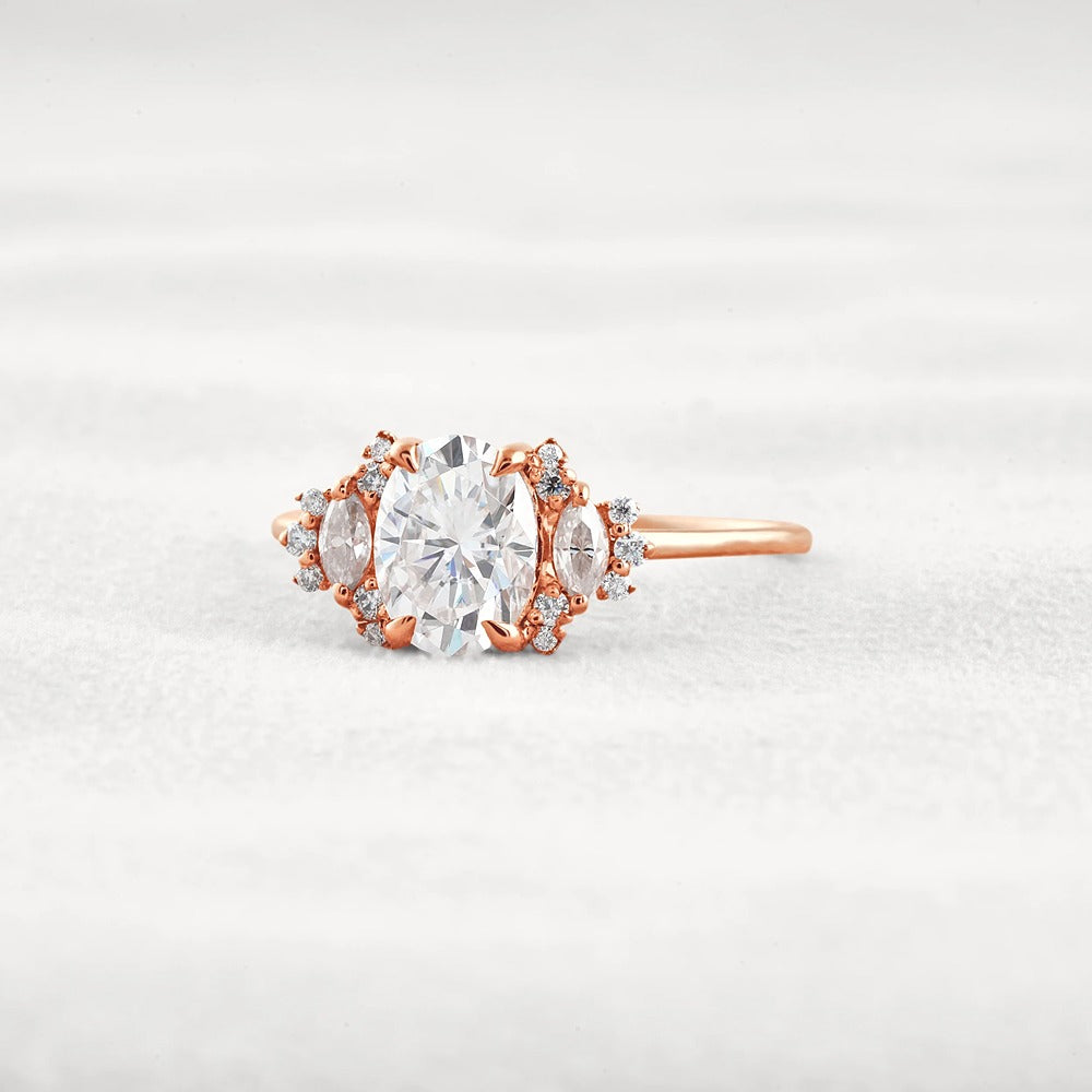 Oval Cut Cluster Moissnaite Engagement Ring