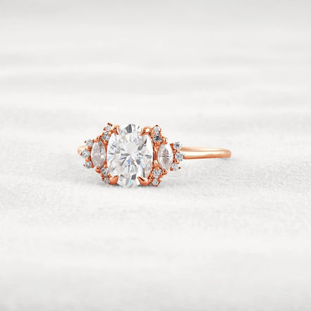 Oval Cut Cluster Moissnaite Engagement Ring