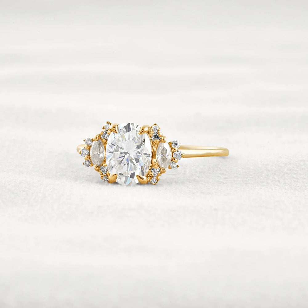 Oval Cut Cluster Moissnaite Engagement Ring