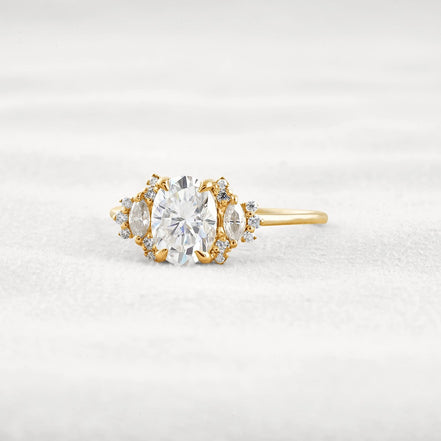Oval Cut Cluster Moissnaite Engagement Ring