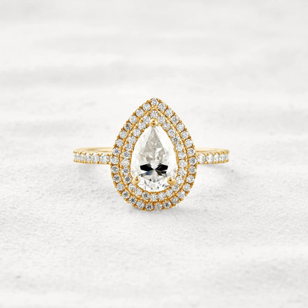 Lab Created Moissanite Pear Cut Double Halo Engagement Ring