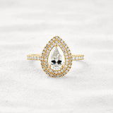Lab Created Moissanite Pear Cut Double Halo Engagement Ring